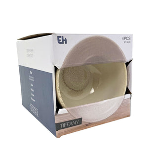 Set of 4 Sandstone Stoneware Bowls, 580ml Reactive Glaze Cereal Soup Bowls