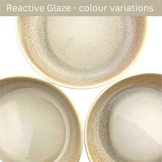 Set of 4 Sandstone Stoneware Deep Plates, 22cm Reactive Glaze Pasta Bowl Dishes