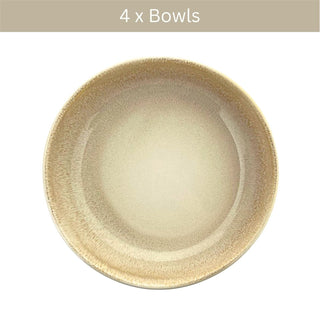 Set of 4 Sandstone Stoneware Deep Plates, 22cm Reactive Glaze Pasta Bowl Dishes