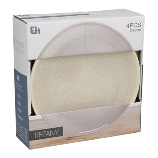 Set of 4 Sandstone Stoneware Side Plates, 19cm Reactive Glaze Round Plates