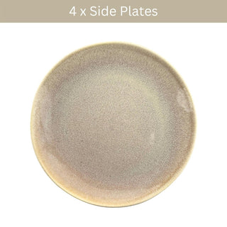 Set of 4 Sandstone Stoneware Side Plates, 19cm Reactive Glaze Round Plates