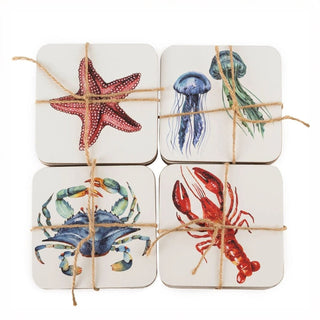 Set of 4 Sea Life Coasters | Sea Creatures Kitchen Dining Table Mats - 10cm