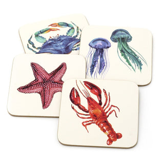 Set of 4 Sea Life Coasters | Sea Creatures Kitchen Dining Table Mats - 10cm
