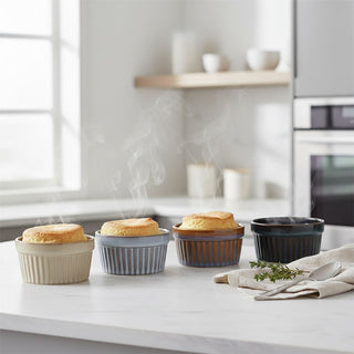 Set of 4 Stoneware Ramekins, 200ml Individual Ovenproof Souffle Baking Dishes