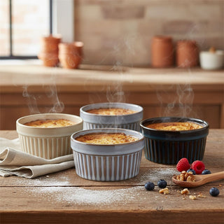 Set of 4 Stoneware Ramekins, 200ml Individual Ovenproof Souffle Baking Dishes