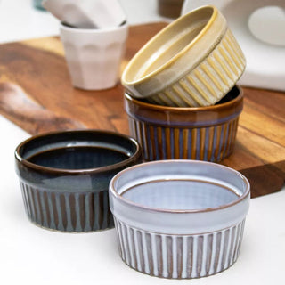 Set of 4 Stoneware Ramekins, 200ml Individual Ovenproof Souffle Baking Dishes