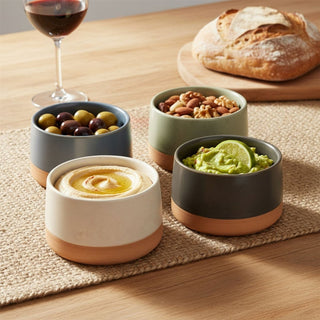 Set of 4 Stoneware Snack Bowls, Ceramic Nibbles Tapas Bowls, Dip Serving Dishes