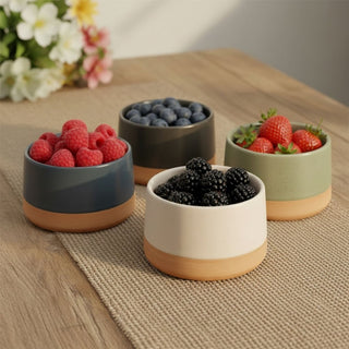 Set of 4 Stoneware Snack Bowls, Ceramic Nibbles Tapas Bowls, Dip Serving Dishes