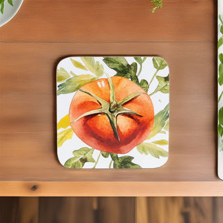 Set of 4 Tomato Coasters | 10cm Cork Backed Gardening Square Drinks Coasters