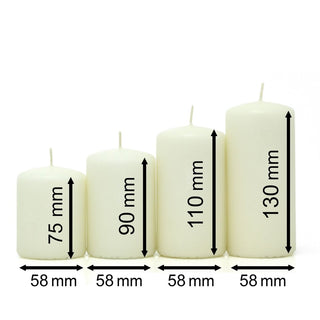 Set of 4 Unscented Ivory Pillar Candles | Long - Burning Candles for Home & Events