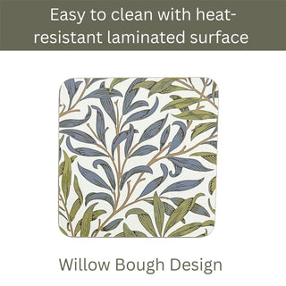 Set of 4 William Morris Willow Bough Coasters, Drinks Coasters - 10.5cm