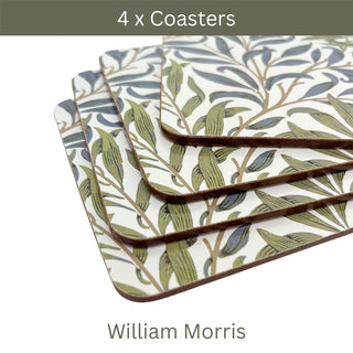 Set of 4 William Morris Willow Bough Coasters, Drinks Coasters - 10.5cm