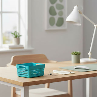Set of 5 Plastic Storage Baskets, 15.5x11x7cm Multi Colour Drawer Organiser Bins