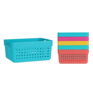 Set of 5 Plastic Storage Baskets, 15.5x11x7cm Multi Colour Drawer Organiser Bins