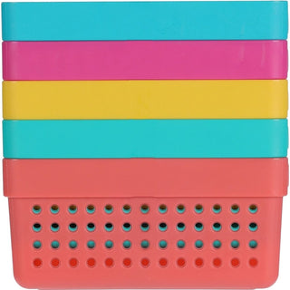 Set of 5 Plastic Storage Baskets, 15.5x11x7cm Multi Colour Drawer Organiser Bins
