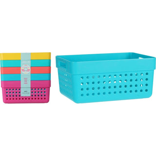 Set of 5 Plastic Storage Baskets, 15.5x11x7cm Multi Colour Drawer Organiser Bins