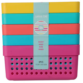 Set of 5 Plastic Storage Baskets, 15.5x11x7cm Multi Colour Drawer Organiser Bins