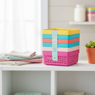 Set of 5 Plastic Storage Baskets, 15.5x11x7cm Multi Colour Drawer Organiser Bins