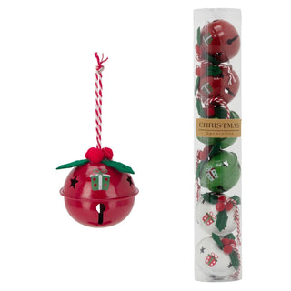 Set of 6 Baubles Festive Jingle Bells | Christmas Tree Hanging Ornaments - 4cm