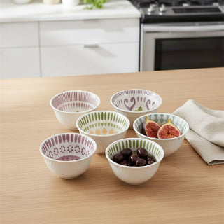 Set of 6 Ceramic Snack Bowls, 240ml Boho Dip Nibbles Serving Bowls - 10.5x6cm