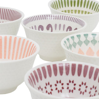 Set of 6 Ceramic Snack Bowls, 240ml Boho Dip Nibbles Serving Bowls - 10.5x6cm