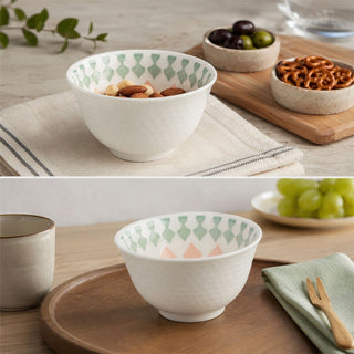 Set of 6 Ceramic Snack Bowls, 240ml Boho Dip Nibbles Serving Bowls - 10.5x6cm
