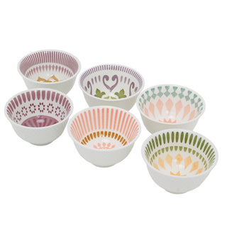Set of 6 Ceramic Snack Bowls, 240ml Boho Dip Nibbles Serving Bowls - 10.5x6cm