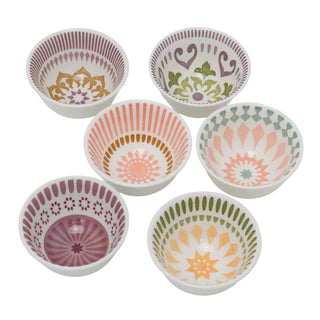 Set of 6 Ceramic Snack Bowls, 240ml Boho Dip Nibbles Serving Bowls - 10.5x6cm