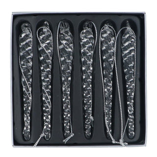 Set of 6 Glass Icicle Christmas Tree Decorations, Gisela Graham Clear Twists