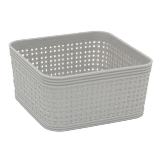 Set of 6 Grey Plastic Storage Baskets, Woven Style Organiser Bins Assorted Sizes