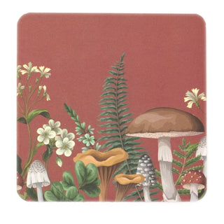 Set of 6 Mushroom Coasters | 6 Piece Forest Fungi Cork Backed Drink Mats - 10cm