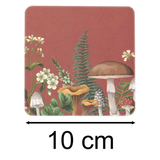 Set of 6 Mushroom Coasters | 6 Piece Forest Fungi Cork Backed Drink Mats - 10cm