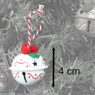 Set of 6 Small Festive Jingle Bells | Christmas Tree Hanging Ornaments - 4cm