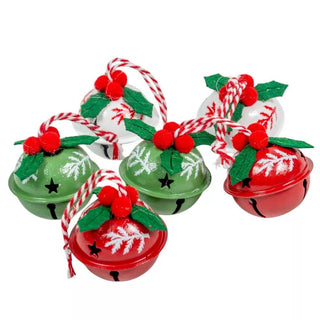 Set of 6 Small Festive Jingle Bells | Christmas Tree Hanging Ornaments - 4cm