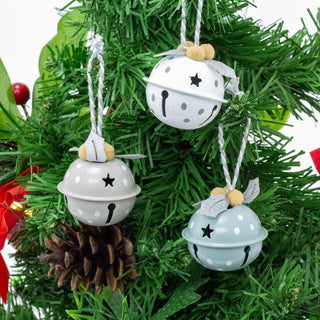 Set of 6 Small Pastel Jingle Bells | Christmas Tree Hanging Ornaments - 4cm