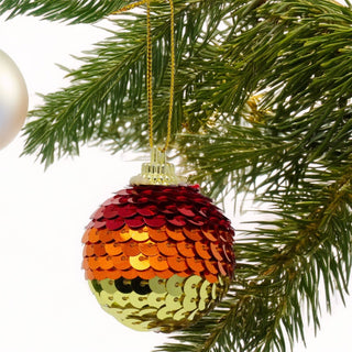 Set of 8 Sequin Rainbow Christmas Baubles | Multicoloured Tree Decorations - 4cm