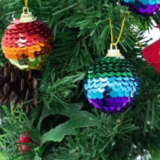 Set of 8 Sequin Rainbow Christmas Baubles | Multicoloured Tree Decorations - 4cm