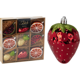 Set of 9 Fruit - Themed Christmas Tree Ornaments | Fruit Hanging Decorations