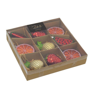 Set of 9 Fruit - Themed Christmas Tree Ornaments | Fruit Hanging Decorations