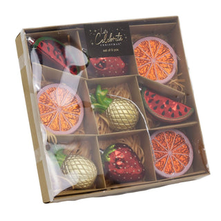 Set of 9 Fruit - Themed Christmas Tree Ornaments | Fruit Hanging Decorations