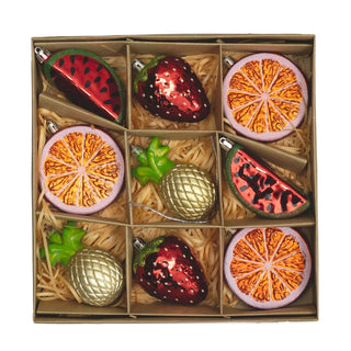 Set of 9 Fruit - Themed Christmas Tree Ornaments | Fruit Hanging Decorations