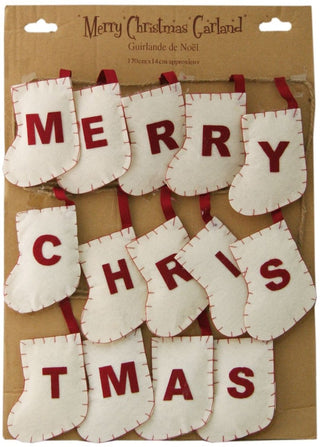 Shabby Chic Style Christmas Bunting Garland Decoration ~ White Stocking Merry Christmas Bunting