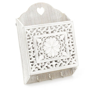 Shabby Chic Whitewashed Carved Key Holder For Wall | Wooden Letter Rack Letter Holder Key Rack | Rustic Wall Mounted Key Hanger Wall Mounted Key Hooks