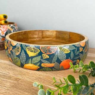 Shallow Citrus Zest Wooden Fruit Bowl | Mango Wood Salad & Serving Dish - 30cm
