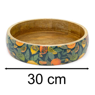 Shallow Citrus Zest Wooden Fruit Bowl | Mango Wood Salad & Serving Dish - 30cm