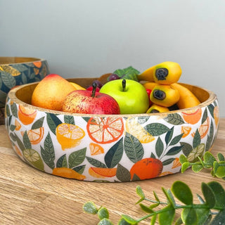 Shallow Citrus Zest Wooden Fruit Bowl | Mango Wood Salad & Serving Dish - 30cm