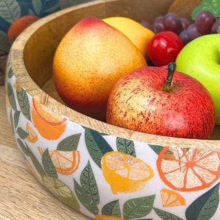 Shallow Citrus Zest Wooden Fruit Bowl | Mango Wood Salad & Serving Dish - 30cm