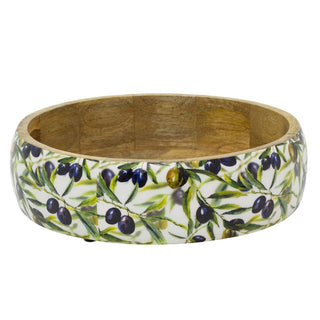 Shallow Olive Enamelled Mango Wood Serving Bowl, 24cm Wooden Salad Dish