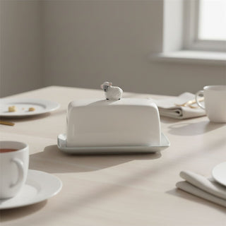 Sheep Butter Dish with Lid, 18cm Ceramic Butter Container with Sheep Lid Design