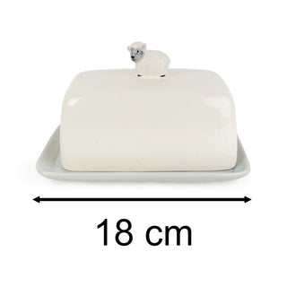 Sheep Butter Dish with Lid, 18cm Ceramic Butter Container with Sheep Lid Design